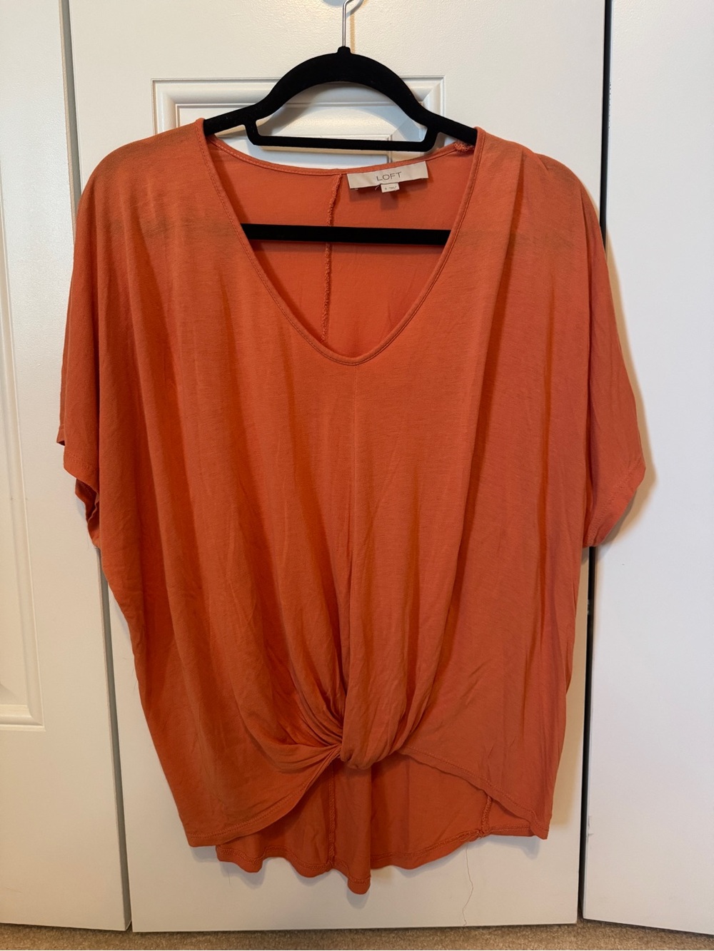 LOFT Rust Terracotta Twist Front V-Neck Top